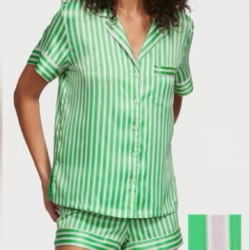 Green and White Striped Women's Shorts PJs Set!